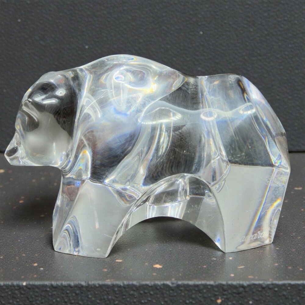 BACCARAT Clear Heave Crystal Figurine Grizzly Bear Made In France Paperweight
